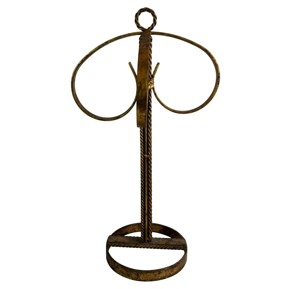 Vtg Free-Standing Metal Towel Holder Wrought‎ Iron Gold Finish Rope Design